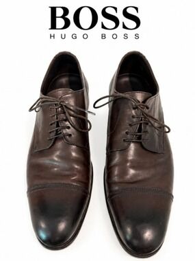 Hugo Boss Brown Leather Cap Toe Oxford Dress Shoes Made in Italy 7
